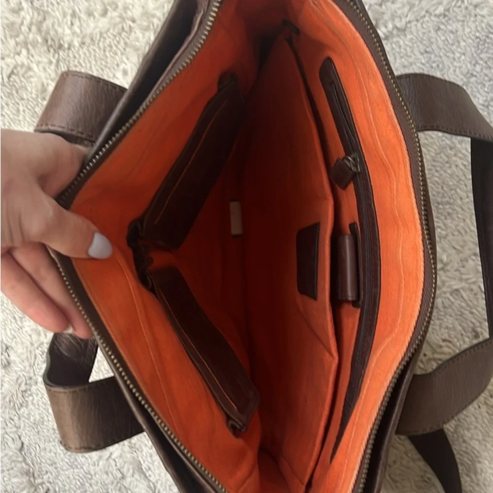 Cole Haan Dark Brown Leather Messenger Tote with Front Flap Pockets